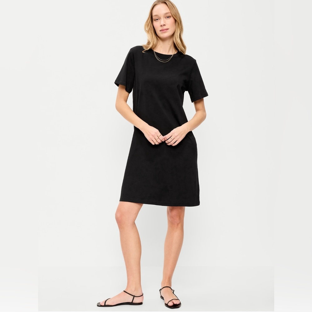 🆕 Old Navy Women's Vintage Crew-Neck Mini T-Shirt Dress SS Black L 12-14